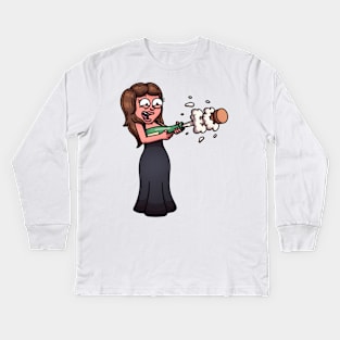 Girl In Dress Popping Champagne Or Wine Bottle Kids Long Sleeve T-Shirt